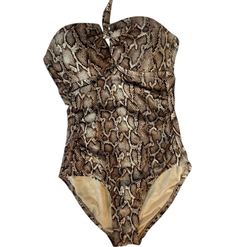 Snakeskin Strapless One Piece Swimsuit Ruched Padded Size S